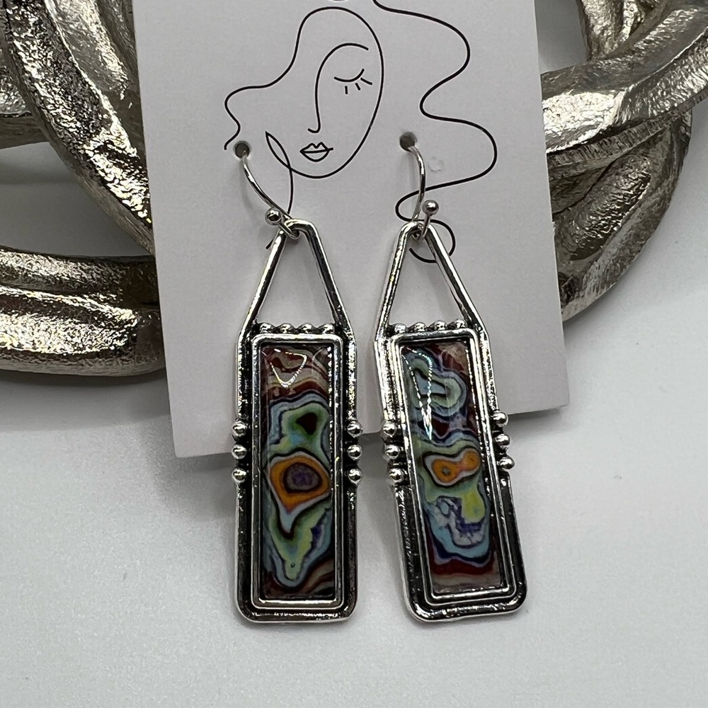 Boho Inspired Spiral Marbled Swirled Earrings NEW